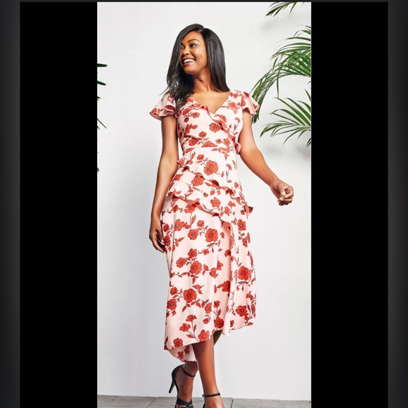 Adrianna Papell Dresses & Skirts - Adrianna Papell Living Blooms‎ Ruffle Flare Midi Floral Dress Size 2